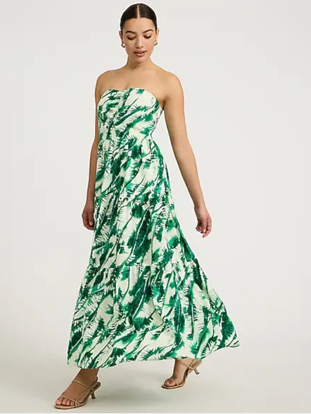 NWT Express Summer-blend Linen Printed Strapless Tiered Maxi Dress With Pockets